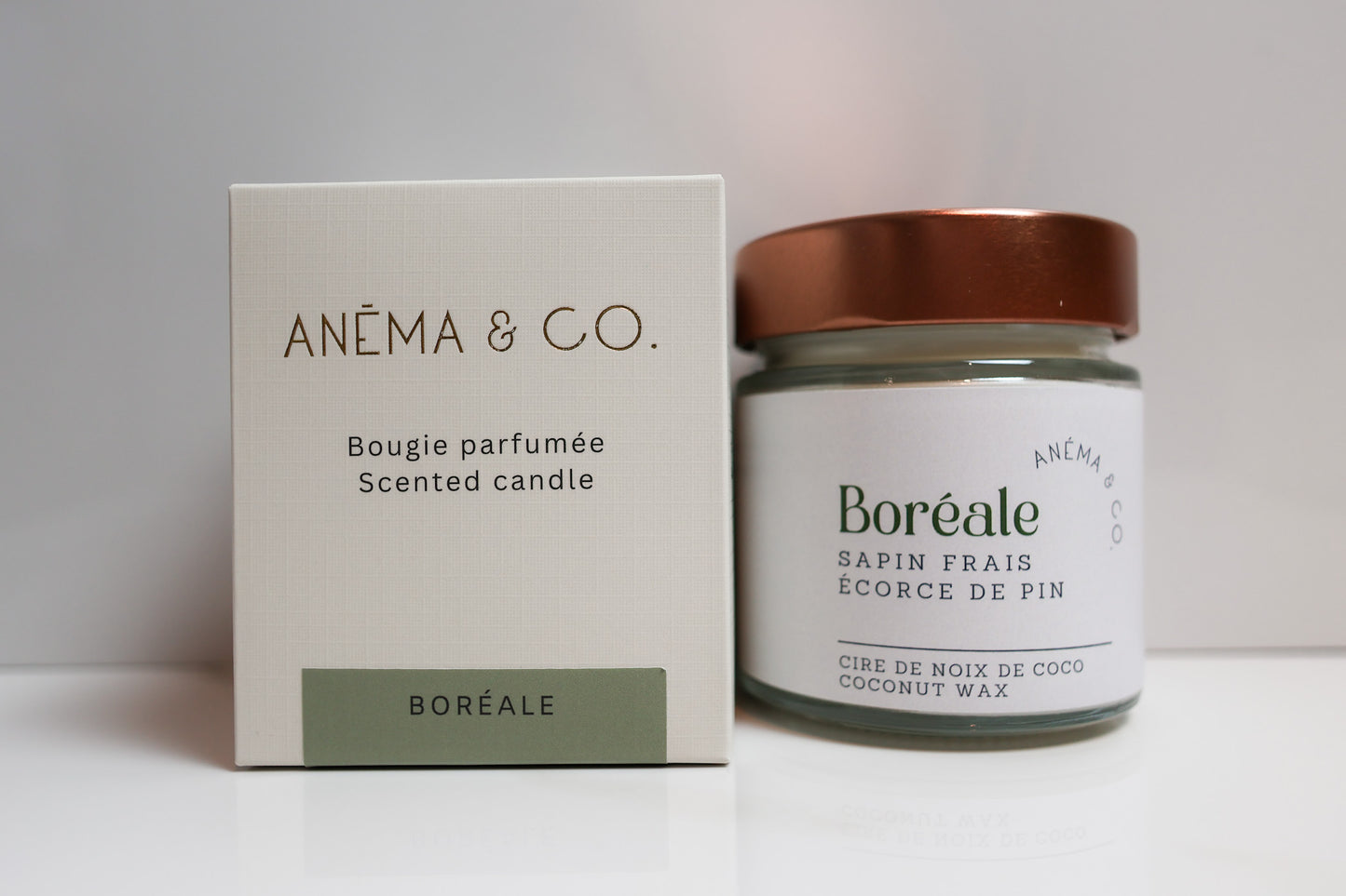 Bougie parfumée Boréale sapin forêt canadienne ANÉMA & CO Québec