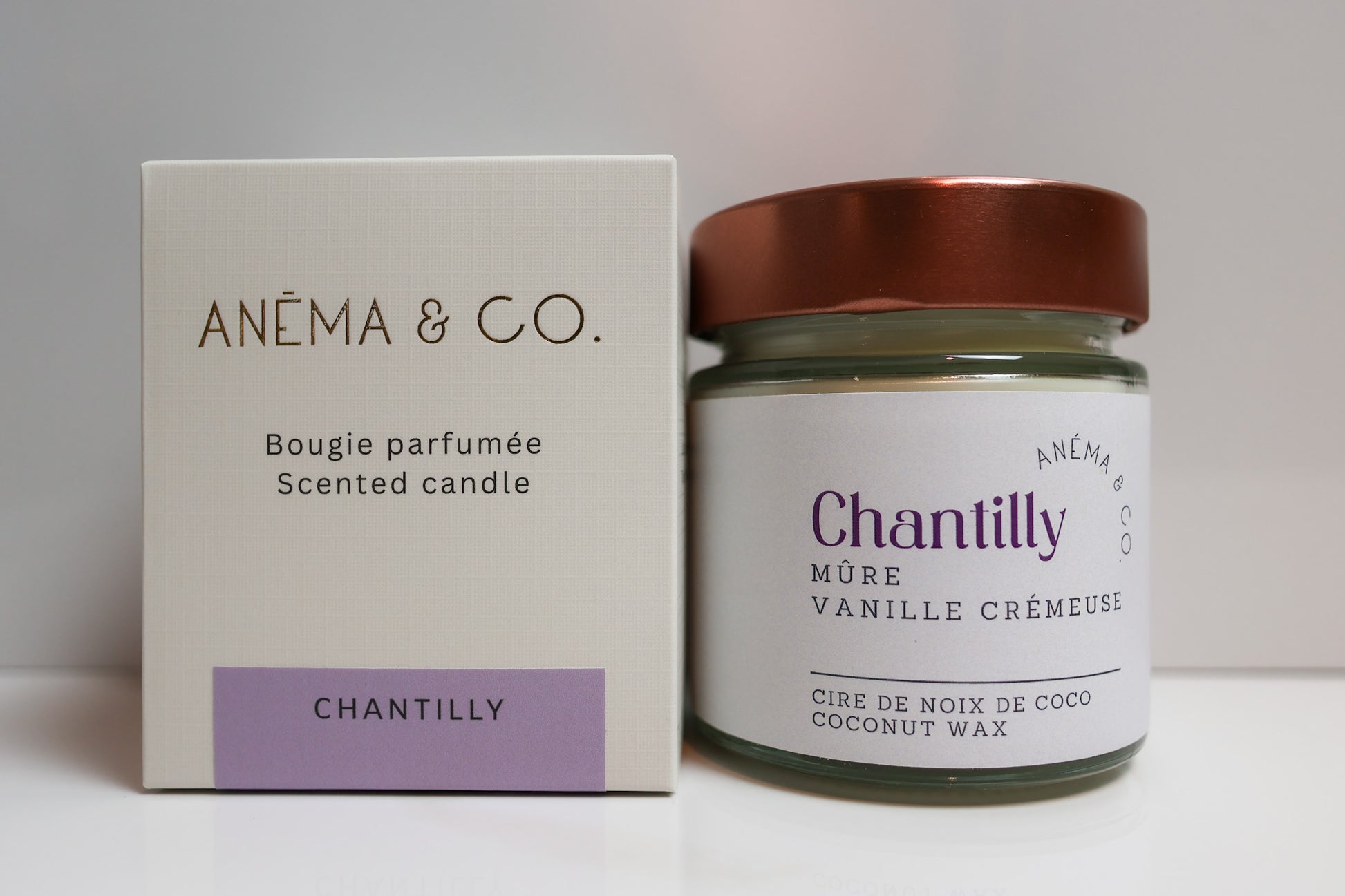 Bougie parfumée Chantilly mûre vanille ANÉMA & CO Québec