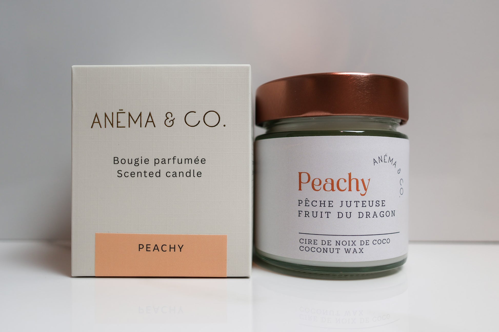Bougie parfumée Peachy pêche fruit du dragon ANÉMA & CO Québec
